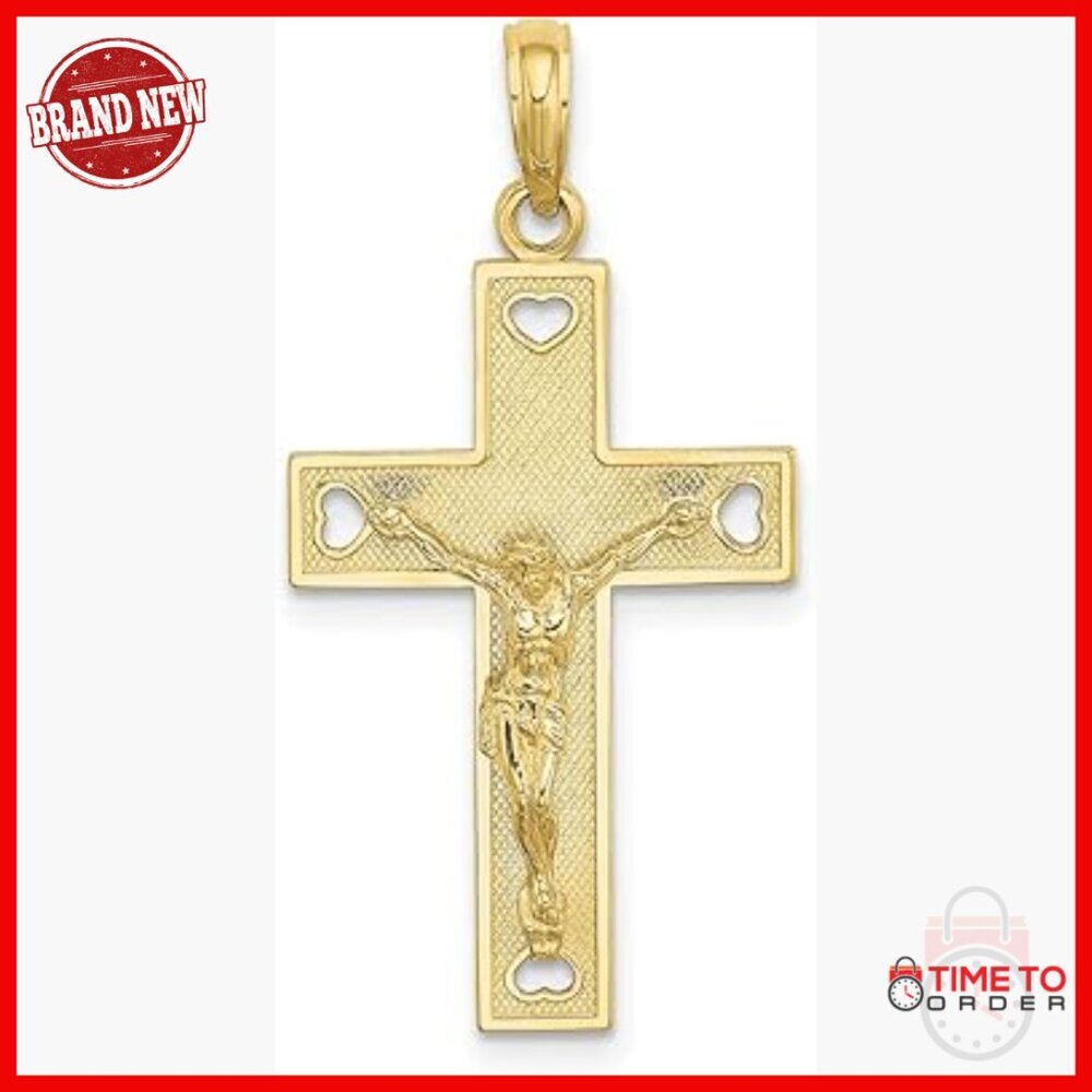 10k Gold Crucifix Pendant Necklace with Jesus Figure, 25mm x 16mm